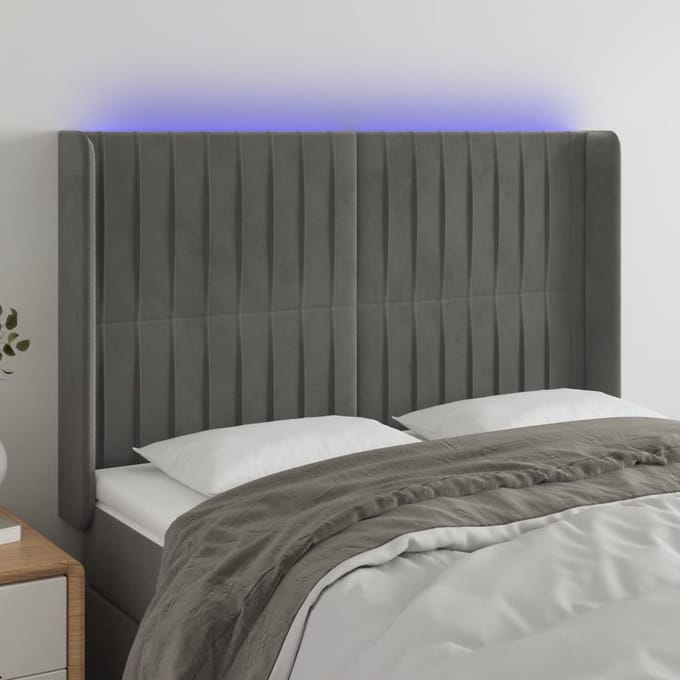 vidaXL - Hoofdbord - LED - 147x16x118/128 - cm - fluweel - lichtgrijs