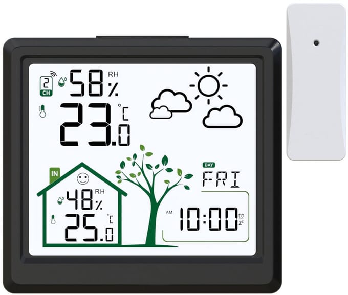 Draadloos weerstation met buitensensor voor temperatuur en luchtvochtigheid