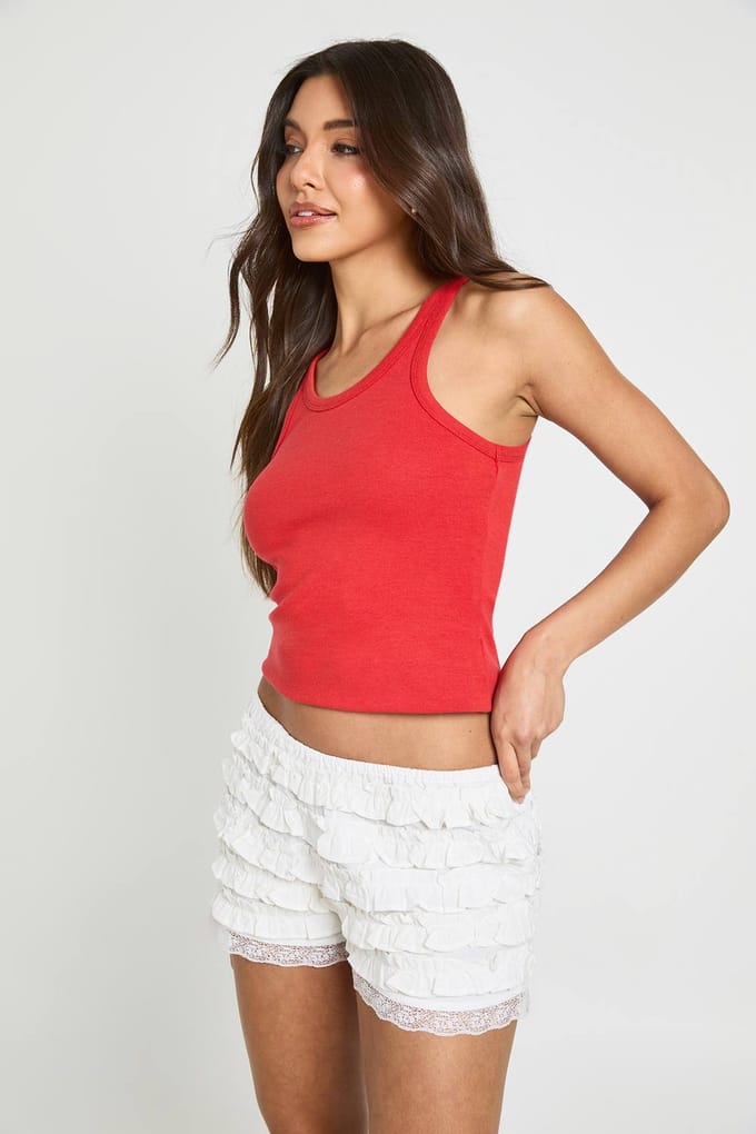 boohoo Dames Linnen Look Ruffle Short | Wit | Maat: 42