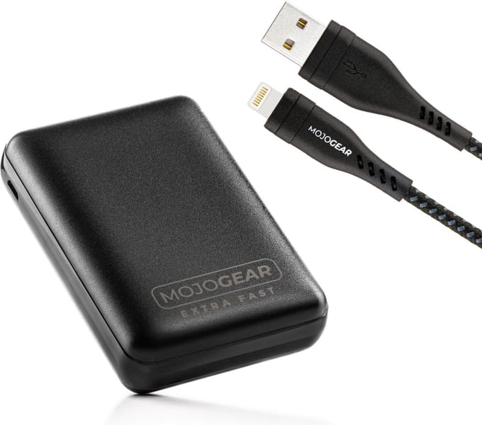 MOJOGEAR MINI EXTRA FAST 10.000 mAh powerbank met Apple Lightning naar USB kabel Extra Sterk
