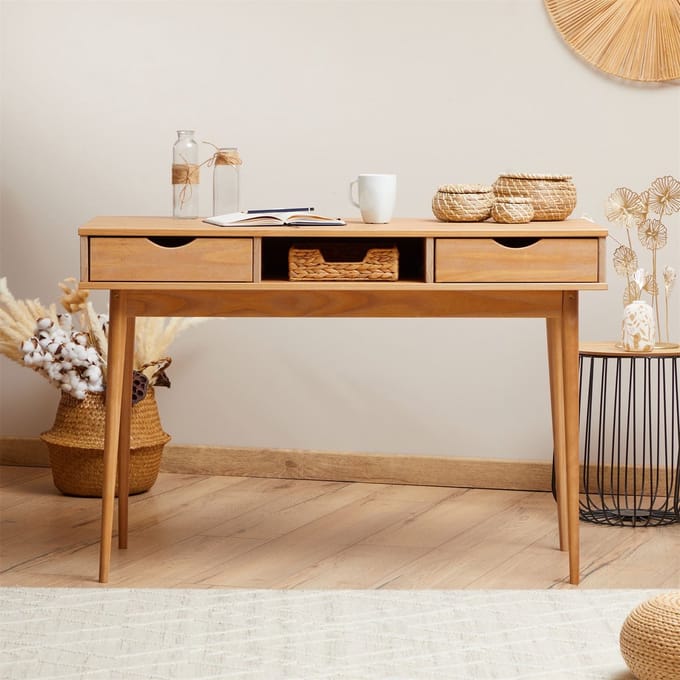 Bureau STEFANO met 2 lades van massief hout – eikenkleuren