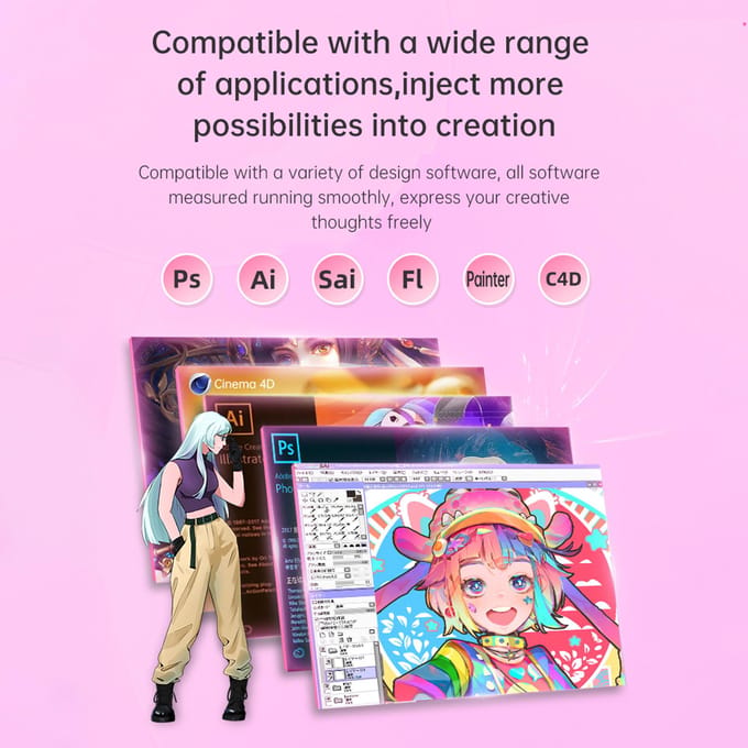 BOSTO BT-13HDK Draagbare Grafische Tekentablet 13,3 Inch H-IPS LED-Scherm Weergave Digitale Kunst zwart