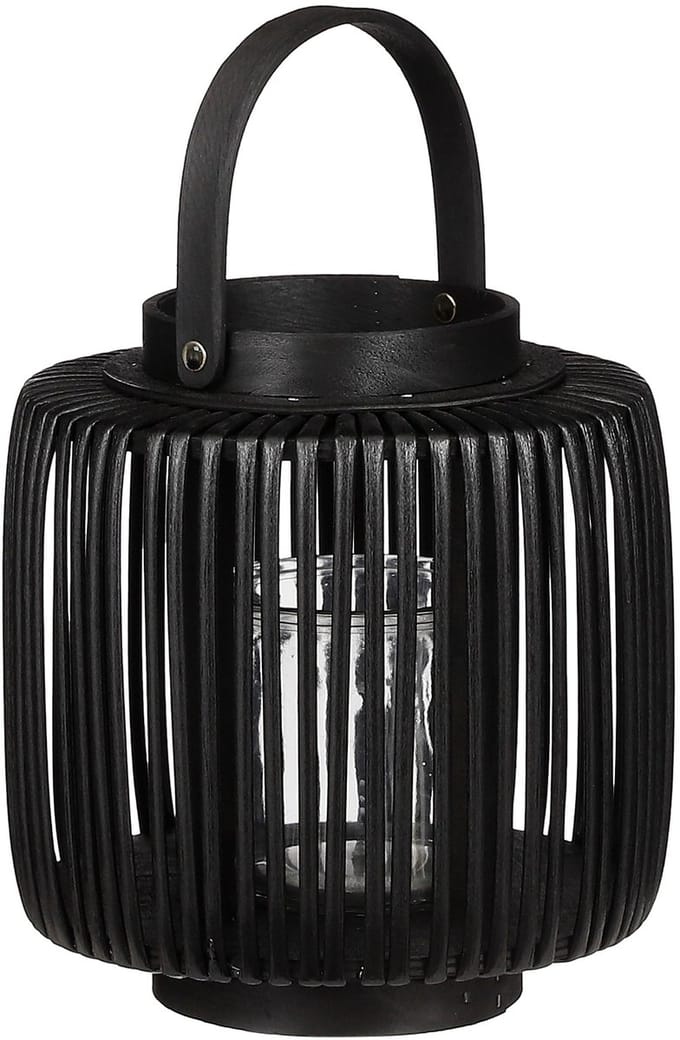 Branded by -RE001- Windlicht Hazel zwart - hout - polyester - glas - gerecycled