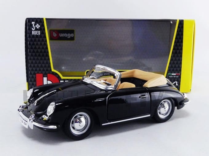 Replica Porsche 356 Cabriolet Modelauto 1961 Schaal 1:24 - Zwart