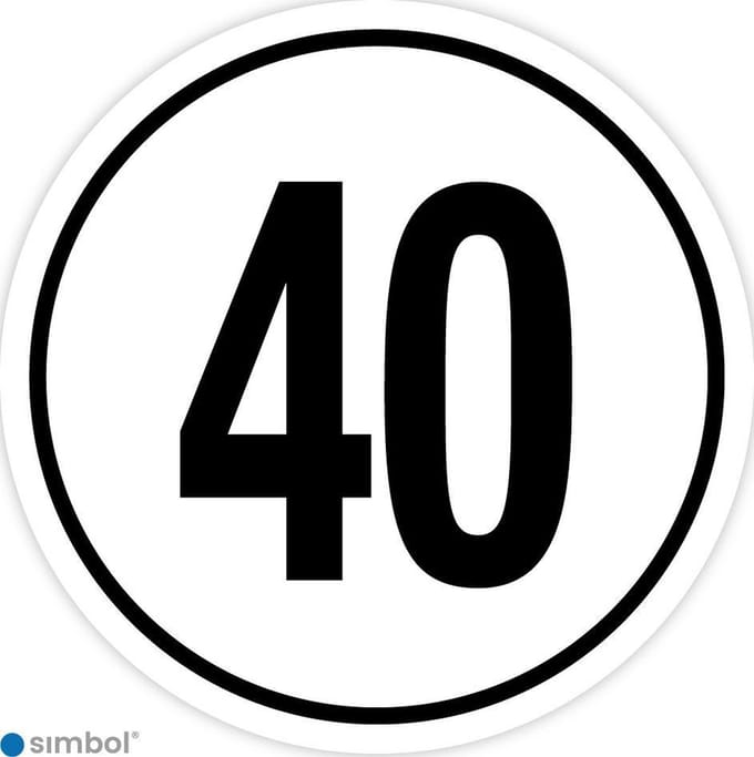 Simbol - Stickers Tempo 40 km - Tempostickers Maximaal 40 km - Duurzame Kwaliteit - Formaat ø 5 cm.