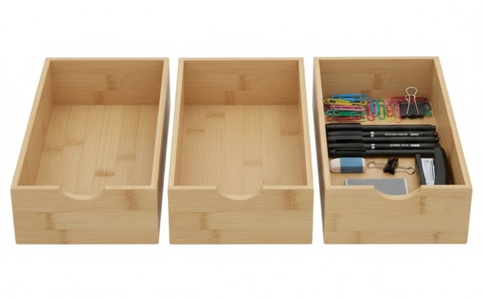 Gerimport Lade organizer - 3x - bamboe hout - 15 x 30 x 7 cm - bakje - kast sorteerbakje