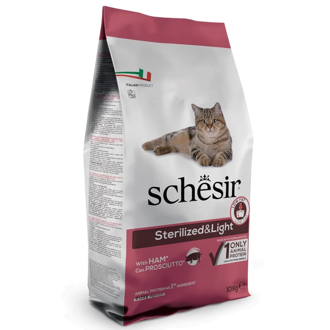 10kg Sterilized & Light met Ham Schesir droog kattenvoer