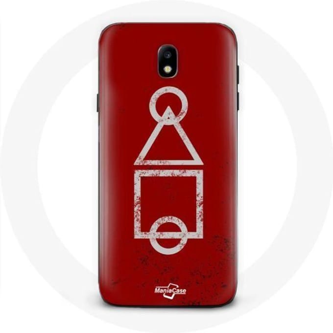 Case voor Samsung Galaxy J5 2017 Squid Game logo symbolen cirkel vierkante driehoek rode achtergrond