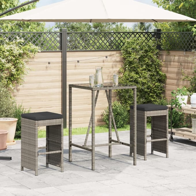 vidaXL - Tuinbarkrukken - met - kussens - 2 - st - poly - rattan - grijs