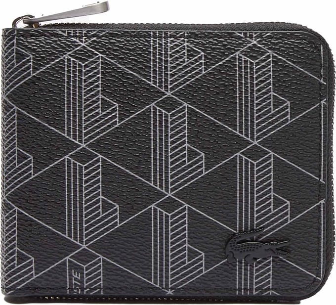 LACOSTE Portemonnee The Blend Compact Zip Wallet Monogram Noir Gris Zwart