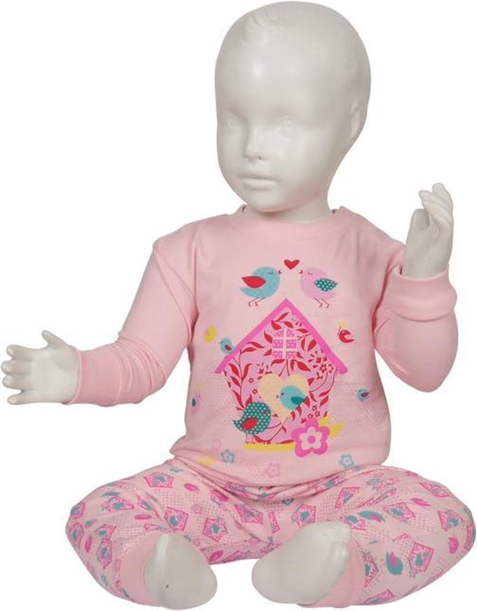 baby pyjama bird hotel 68 licht roze