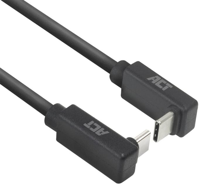 ACT USB 3.0 10Gbps 60W USB Type-C (haaks boven/beneden) naar USB Type-C (haaks boven/beneden) kabel, 2 meter AC7478