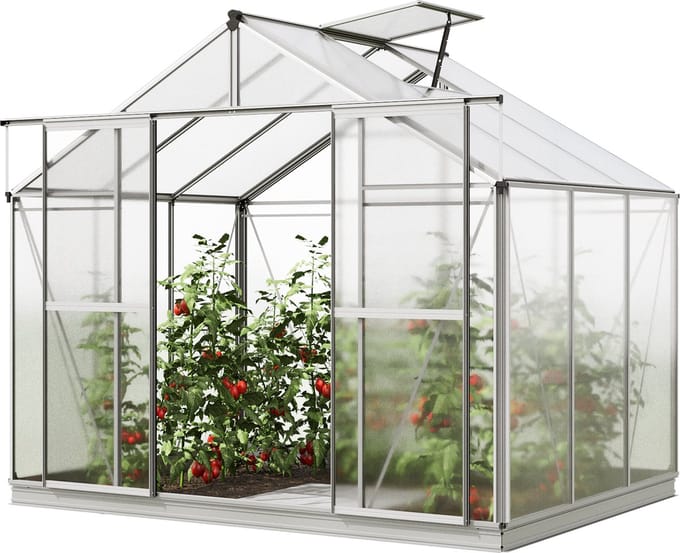 Tuinkas Orchidee 3 aluminium frame 256x192cm polycarbonaat panelen - met grondframe & automatische dakraamopener