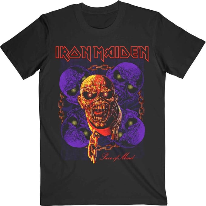 Iron Maiden - Piece Of Mind Multi Head Eddie Heren T-shirt - S - Zwart