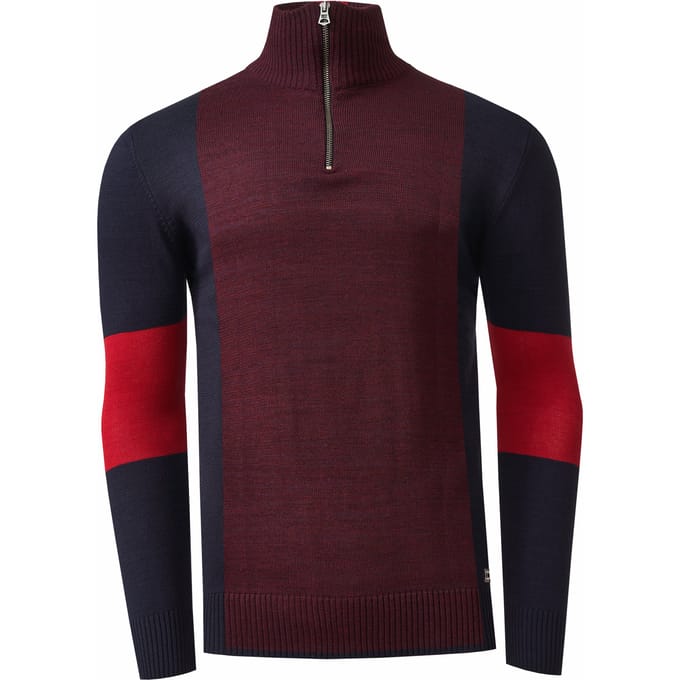Fijn gebreide trui in colorblock-stijl met opstaande kraag