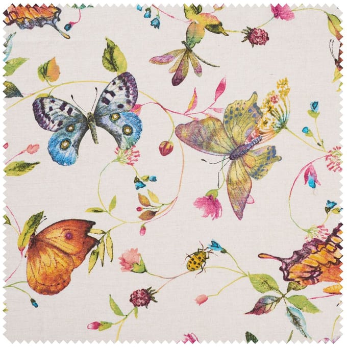 Decoratieve stof linnen optiek  "Vlinders en bloemen"