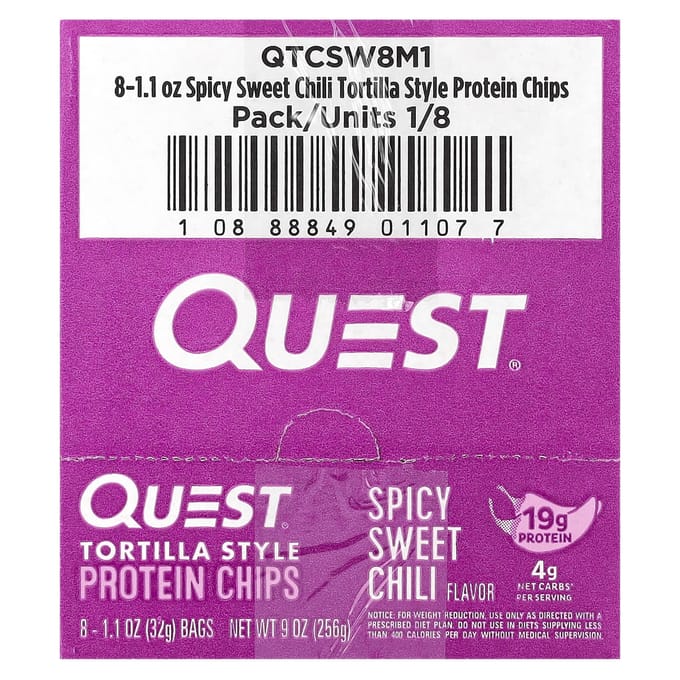 Quest Nutrition Protein Tortilla Chips (8x32g) Spicy Sweet Chili - Functionele voeding - Eiwit Snacks