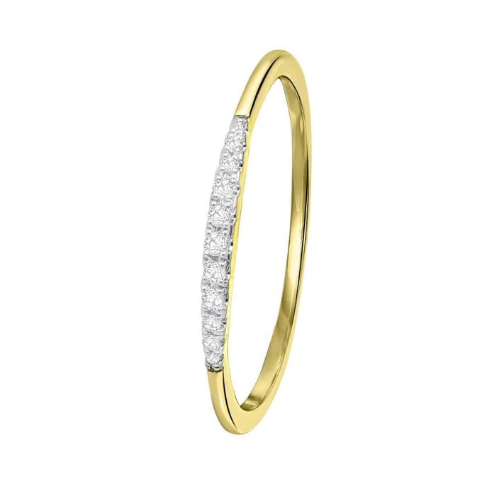 Lucardi Dames Ring met 11 diamanten 0,06ct - Ring - Cadeau - 14 Karaat Goud - Geelgoud