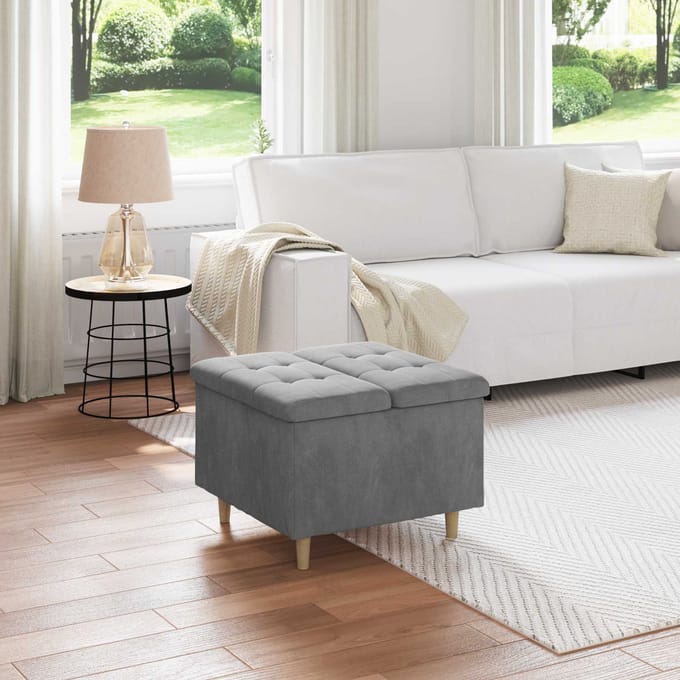 vidaXL - Ottoman - met - opslag - Donkergrijs - 60 - x - 60 - x - 45 - cm - Fluweel