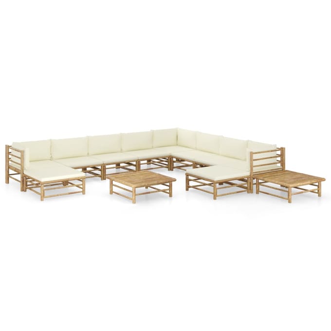 vidaXL - 12-delige - Loungeset - met - crèmewitte - kussens - bamboe