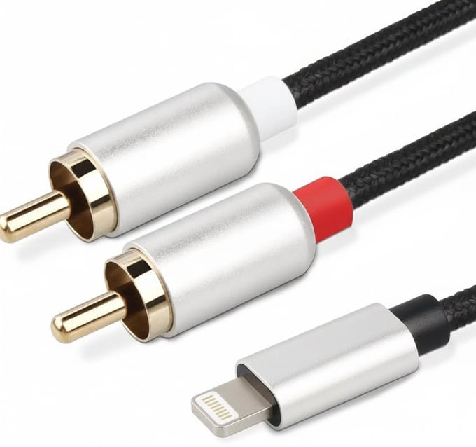 Delmark Lightning naar RCA Audiokabel – Vergulde Connectoren – 2 Meter - Zwart
