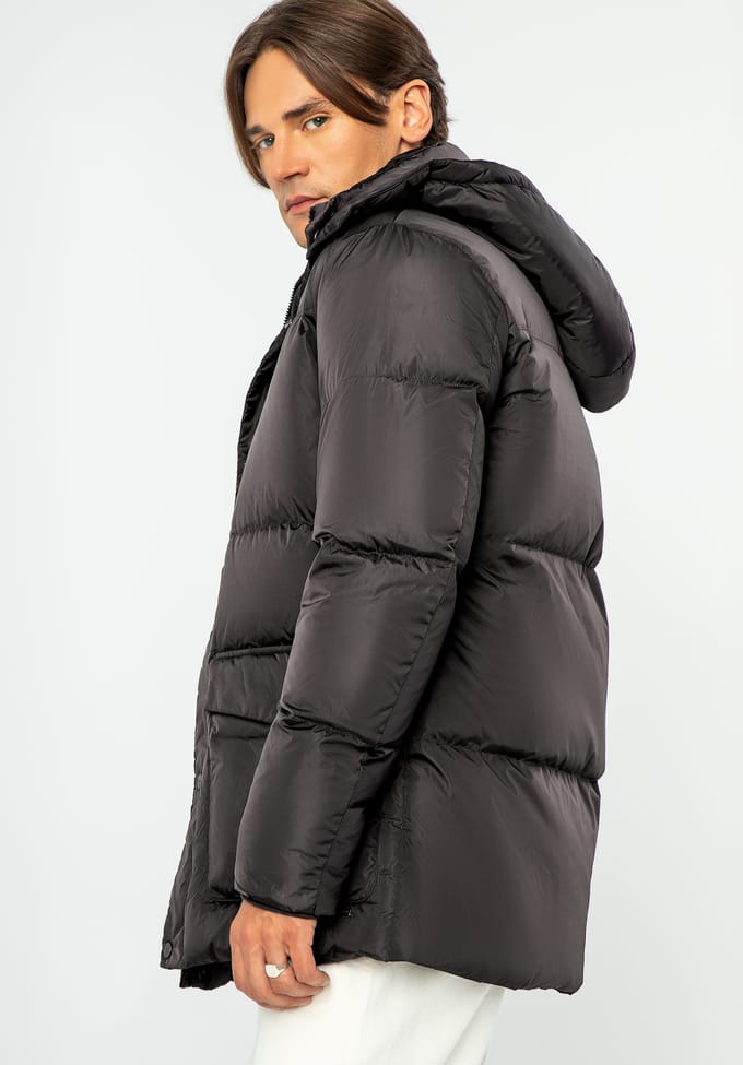 Wittchen Heren Gewatteerde Donsjas met Capuchon, Zwart Nylon