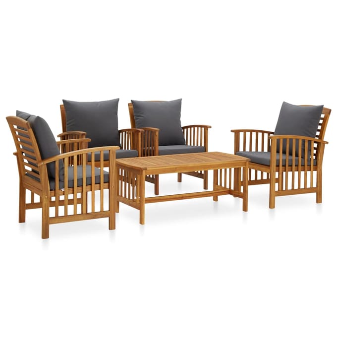vidaXL - 5-delige - Loungeset - met - kussens - massief - acaciahout