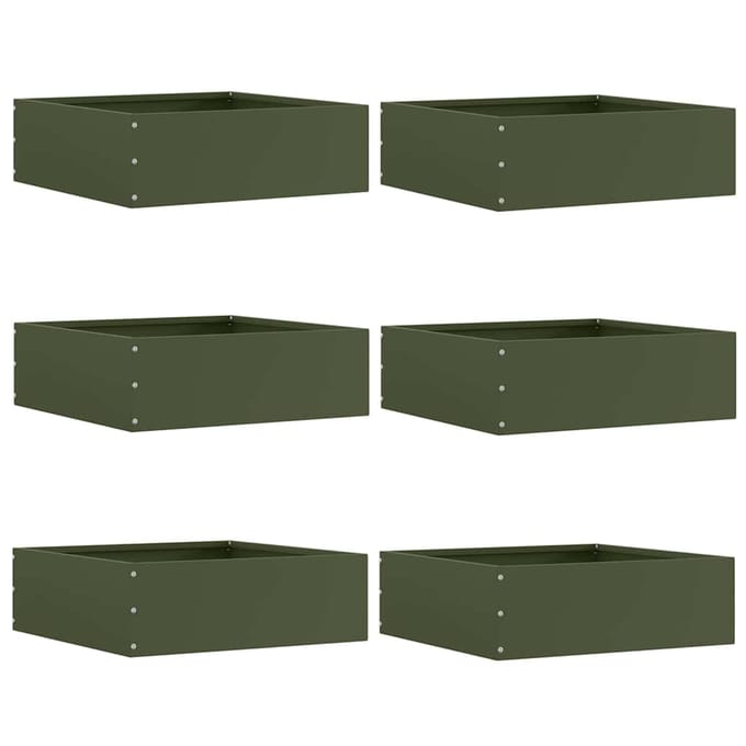 vidaXL - Gazonrand - 6 - st - 40 - x - 40 - x - 13 - cm - Staal - Olijfgroen