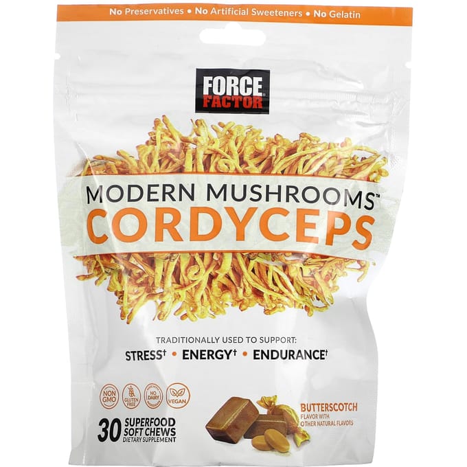 Modern Mushrooms™ Cordyceps Militaris Saveur Caramel 300mg Superaliment Gommes Mâchables 30 Pièces
