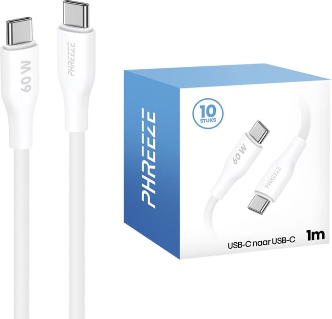 Voordeelpak kabels - Usb C naar usb C - 10 stuks - 1 meter - Wit