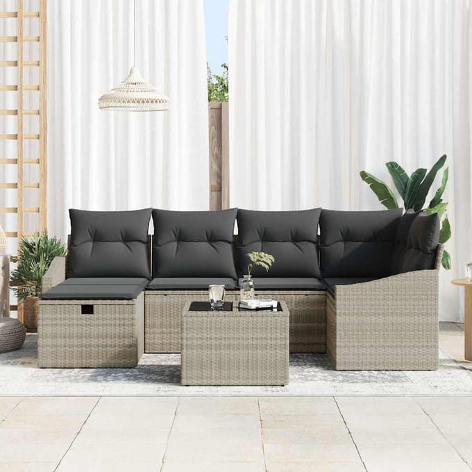 vidaXL - Bankstel - 6 - st - poly - rattan