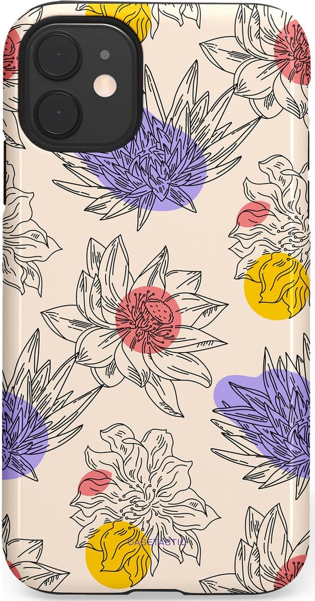 Casetastic hoesje geschikt voor Apple iPhone 11 - Dubbellaagse bescherming - Bloemenschets - Fashion Case - Crème Zilver Lavendel