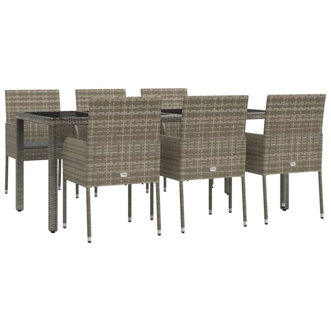 vidaXL - 7-delige - Tuinset - met - kussens - poly - rattan - grijs