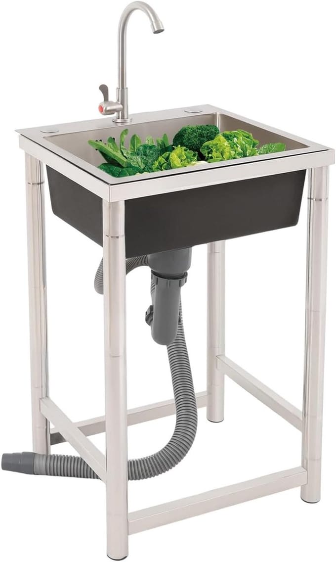 SolidKeus - Vrijstaande RVS Gootsteen met Kraan 45x41x75 cm