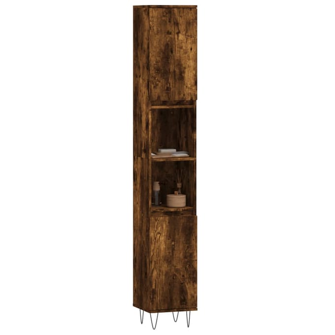 vidaXL - Badkamerkast - 30x30x190 - cm - bewerkt - hout - gerookt - eikenkleurig