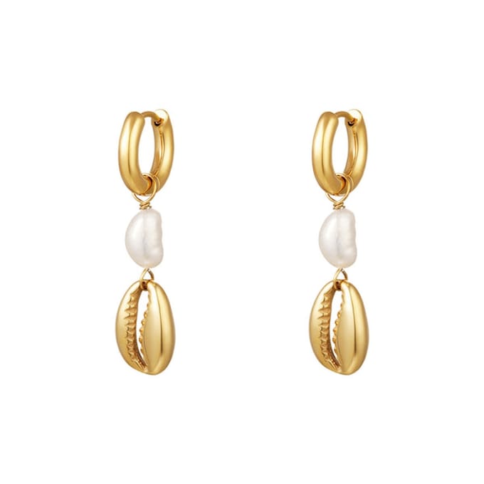 Bijoutheek Oorhangers Schelp En Parel Goud