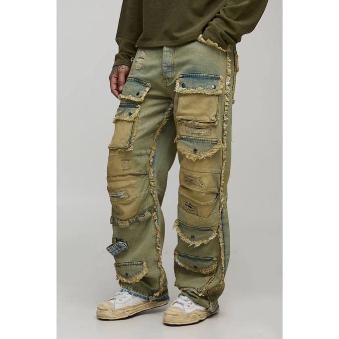 Tall Relaxed Distressed Washed Cargo Jeans | Antique Wash | Size 36