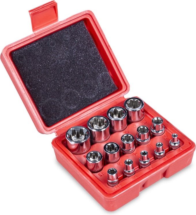Ragnor Torx Doppenset – 14-delig – 1/4”, 3/8” & 1/2” Opname – E4 t/m E24 – Inclusief Stevige Opbergdoos