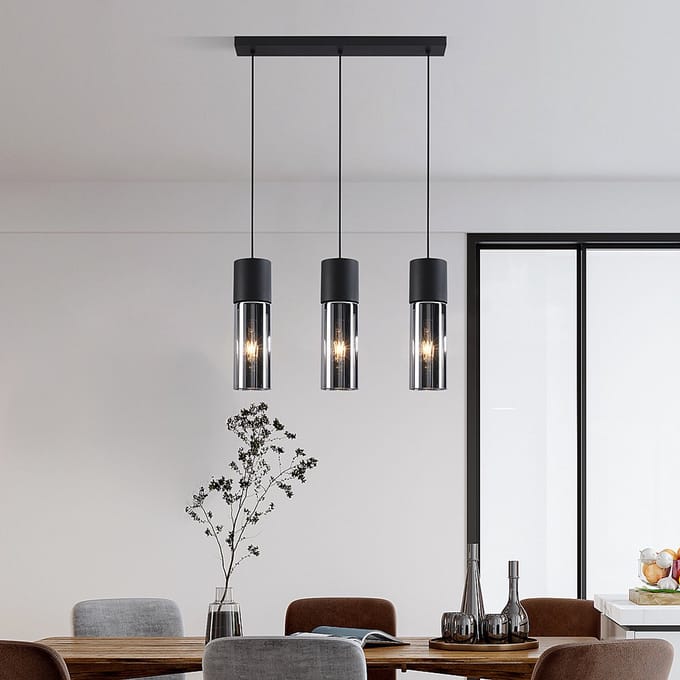 LumenXL Zwarte hanglamp - 3-lichts - smoke glas - Esila
