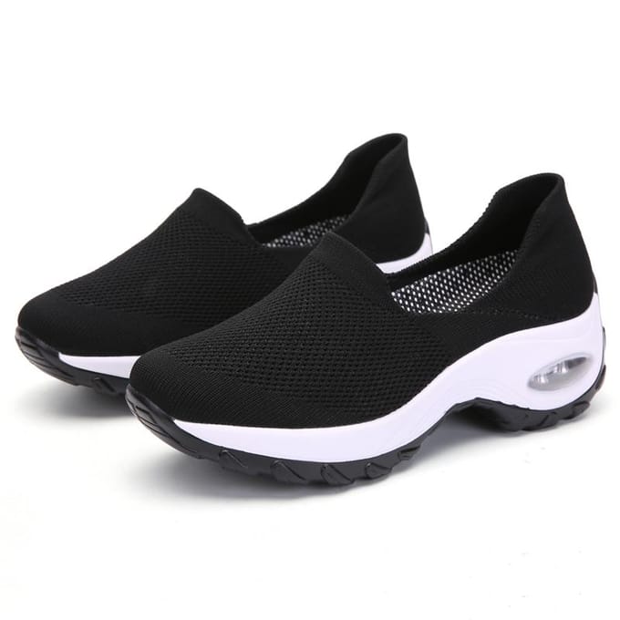 Dames Chunky Sneakers Platform Wandelschoenen Mode Gebreide Casual Loafers 35 black
