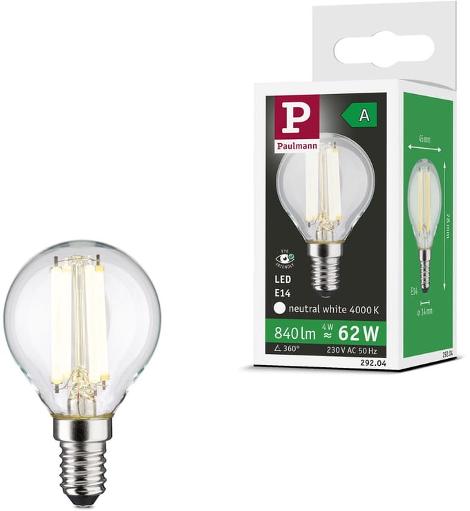 Paulmann 29204 LED-lamp Energielabel A (A - G) E14 Kogel 4 W Neutraalwit (Ø x h) 45 mm x 78 mm 1 stuk(s)