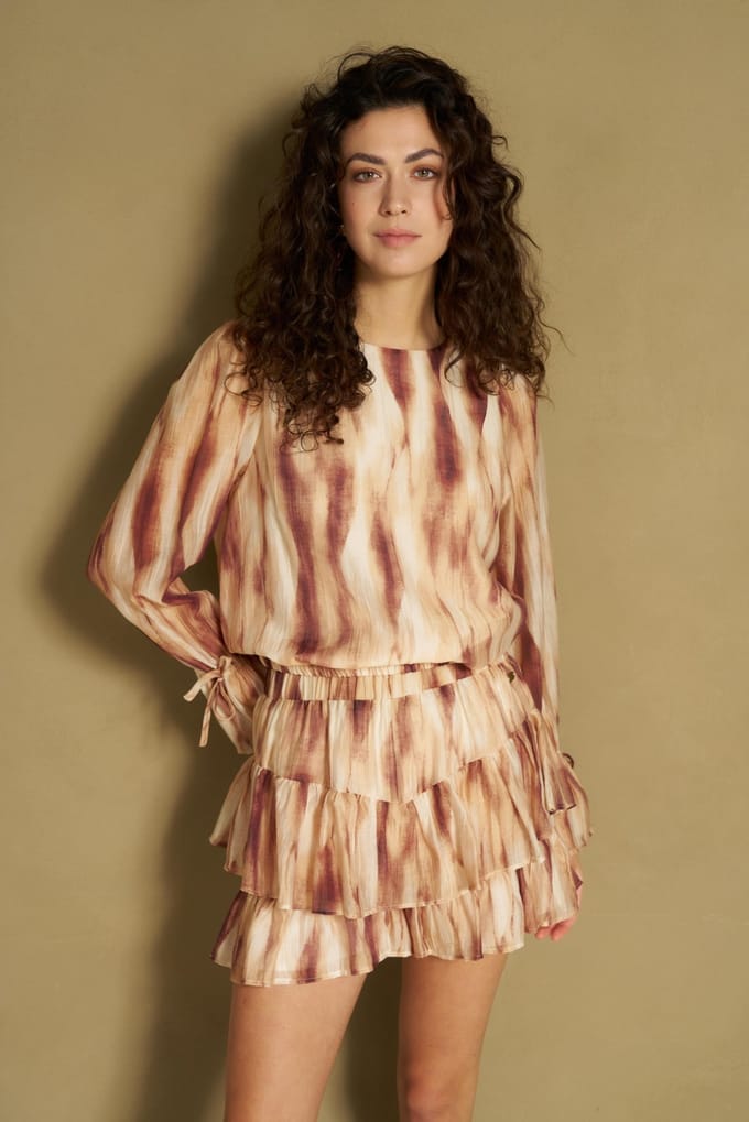 Lofty Manner Blouse Top Hyna Relaxed Balloon Rh05 200 Brown Dames Maat - XS