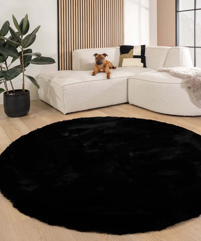 Fluffy vloerkleed rond - Comfy Deluxe zwart 200
