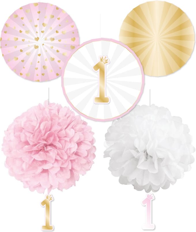 Amscan Decoratieset 1st Birthday Junior Papier Roze/wit 5-delig
