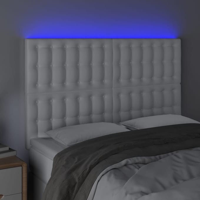 vidaXL - Hoofdbord - LED - 144x5x118/128 - cm - kunstleer - wit