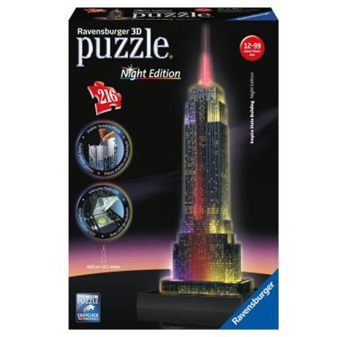 Ravensburger Empire State Building Night Edition - 3D Puzzel gebouw van 216 stukjes