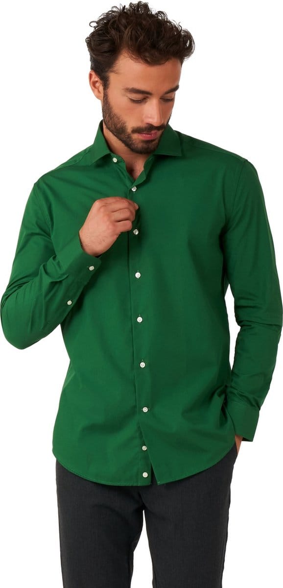 OppoSuits Shirt - Glorious Green - Heren Overhemd - Effengekleurd - Groen - Maat: M
