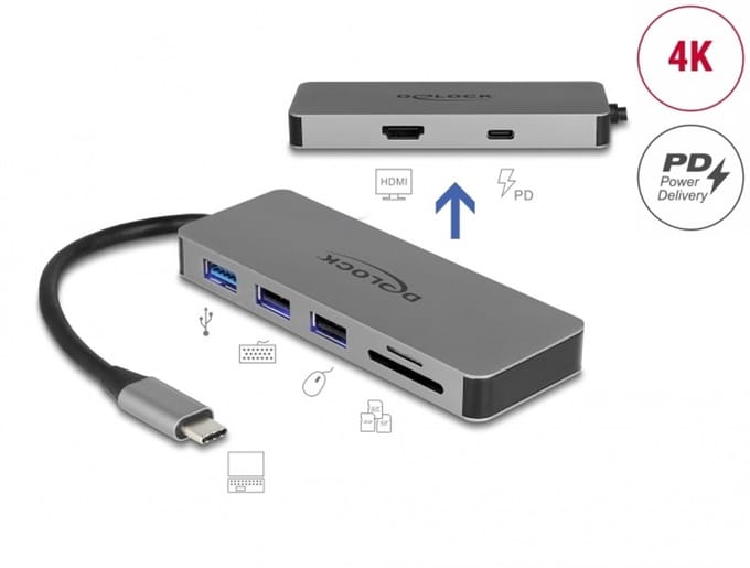 Delock USB Type-C™ Docking Station for Mobile Devices 4K - HDMI / Hub / SD / PD 2.0