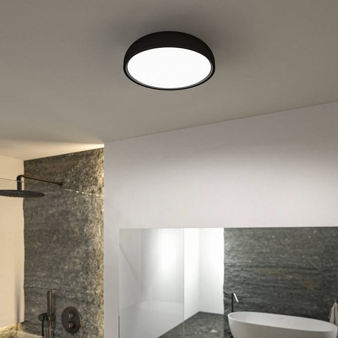 Selection Bathroom LED-plafondlamp Oka IP44 White Switch 950lm 230V 24W Zwart mat