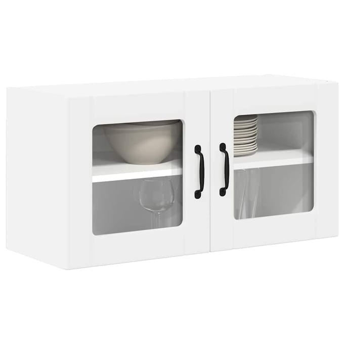 vidaXL - Wandglas - Kasten - LUCCA - Wit - 80 - x - 31 - x - 40 - cm - Bewerkt - hout